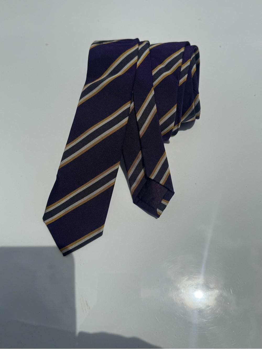 Zara Purple Tie with Gold and White Diagonal Stripes